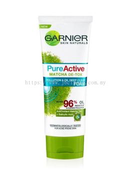 Garnier Facial Foam Pure Active Matcha De-Tox Pollution & Oil Deep Clean Foam 100ml