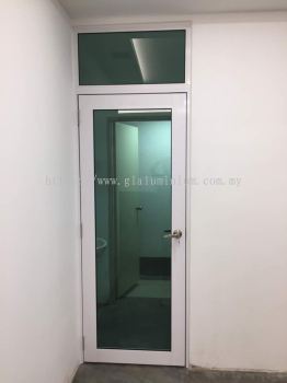 Office swing door ( aluminium white) with green glass 