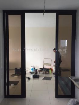 hanging sliding doors + p/c ( black + brown glass) 