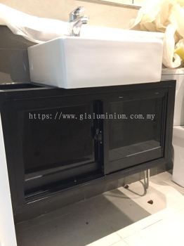 cabinet sliding door + powder black + glass 