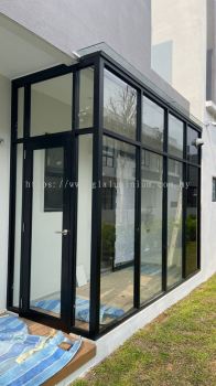 aluminium shopfronts (powder coated black) + 6mm tempered glass @Twentyfive7, jalan Dafodil 4, Telok Panglima Garang, selangor 