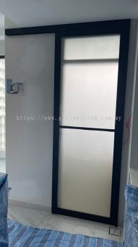 One panel hanging sliding door ( powder coated black +5mm frosted glass) @South Brooks, Jalan Residen Utama, Kuala Lumpur 