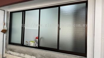 Sliding windows 4 panel + aluminium Brown ( MB + Naco frosted glass) 