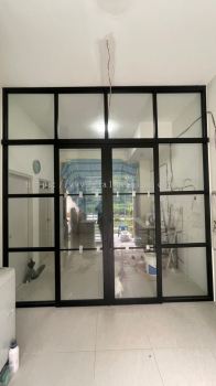 Hanging sliding doors 2 panel + aluminium hollow fix glass @Casa View Cybersourh, Jalan CV 1/2C, 43800 Dengkil Selangor 