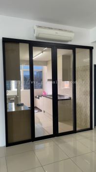 Hanging sliding door 2 panel + aluminum fix glass @ Mahkota Graden Condominium,Bandar Mahkota Cheras,Kajang