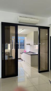 Hanging sliding door 2 panel + aluminum fix glass @ Mahkota Graden Condominium,Bandar Mahkota Cheras,Kajang