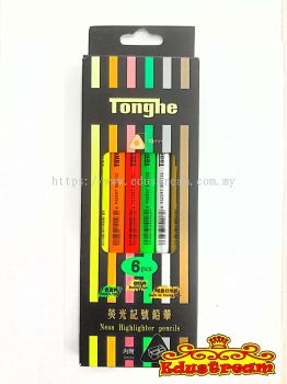 TONGHE 6 PCS NEON HIGHLIGHTER PENCILS WITH SHARPENER