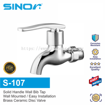 SINOR S-107 SOLID HANDLE WALL BIB TAP BATHROOM FAUCET WATER SAVING TAP WALL MOUNTED