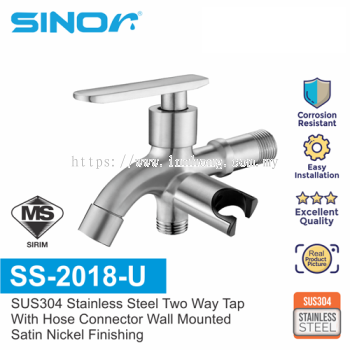 SINOR SS-2018-U SUS304 STAINLESS STEEL TWO WAY TAP WITH BIDET HOLDER WALL MOUNTED BATHROOM FAUCET