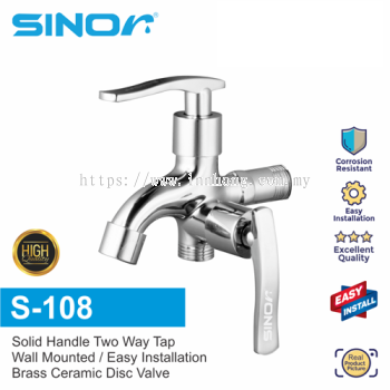 SINOR S-108 SOLID HANDLE TWO WAY TAP BATHROOM WATER FAUCET WALL MOUNTED