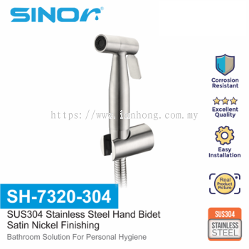 SINOR SH-7320-304 SUS304 STAINLESS STEEL BATHROOM HAND BIDET SPRAY HEAD WITH 1.2M STAINLESS STEEL HOSE AND WALL HOLDER