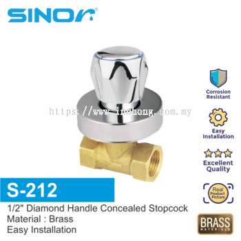 SINOR S-212 DIAMOND HANDLE CONCEALED STOPCOCK 1-2