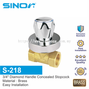 SINOR S-218 DIAMOND HANDLE CONCEALED STOPCOCK 3-4