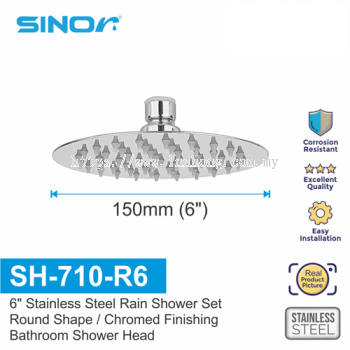 SINOR SH-710-R6 STAINLESS STEEL 6 INCHES ROUND ULTRA THIN SHOWER HEAD SET