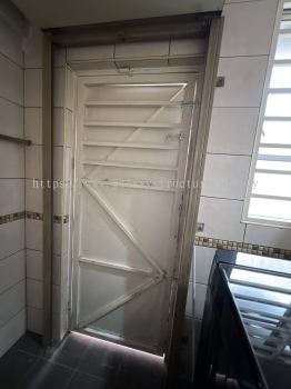 Progress Before and After - To Demolish Old Door, Fabrication, Supply and Install New Stainless Steel Door Grille Full Panel - Puchong