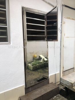 Progress Before and After - To Demolish Old Door, Fabrication, Supply and Install New Stainless Steel Door Grille Full Panel - Puchong