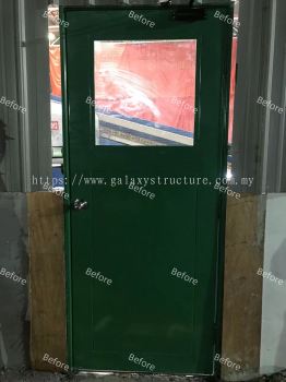 Before and After Progress Done: 1) To Supply and Fabrication Custom Make Full Plate Door Paint Door with Special Wire Mesh Glass for Factory use - Perodua Rawang