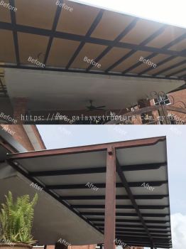 Before and After Job Done: 1) To Dismantle Old Polycarbonate Panel, Supply Install New Acp and Accessories- Shah Alam 