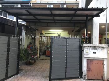 Progress done:(Double storey house)-1)To fabrication,supply and install galvanized powder coated mild steel swing gate aluminum panel with small door 2)To fabrication,supply and install mild steel awning with pu foam metal sheet metal deck paint 3)To supply and install new autogate motor system - Klang