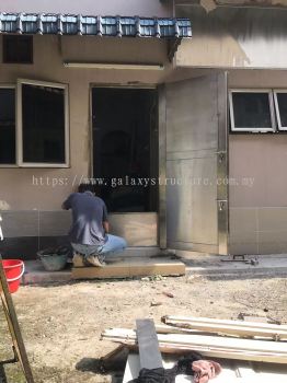 Progress done:(Double Storey House)-1)To dismantle old door,fabrication and install new custom make local stainless steel full plate door grille with small door at back yard - Klang