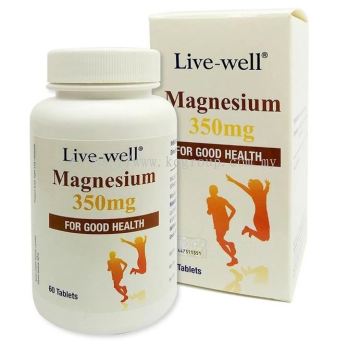 Live-well Magnesium 350mg 60 tablets (kekejangan otot / muscle cramps / lenguh kaki)