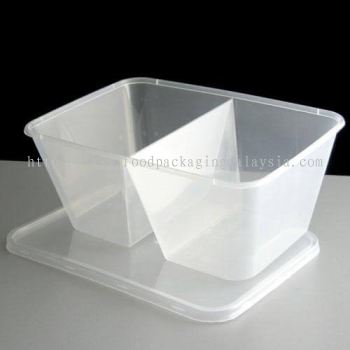 T-1000D (1000ml) 2 Compartment Rect Container With Lid (50% and 50%)