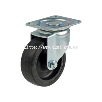 LIGHT DUTY SWIVEL CASTOR C/W BLACK RUBBER WHEEL (PLAIN BEARING)