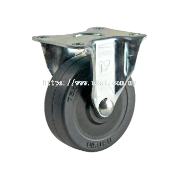 LIGHT DUTY RIGID CASTOR C/W BLACK RUBBER WHEEL (PLAIN BEARING)