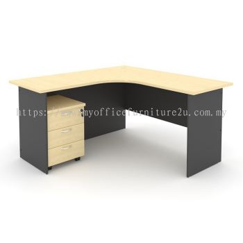 WL1518(L/R) L Shape Table with Chipboard Leg and Mobile Pedestal 3D 1500/750L x 1800/600W x 750H mm (Dark Grey+Maple)