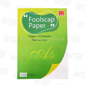 Akar A4 Foolscap Paper/ Test Pad 70gsm 100sheets (Narrow line)
