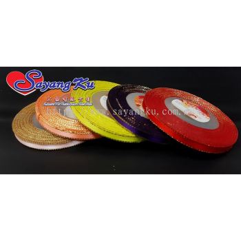 [Ready Stock] Satin Ribbon w Gold Edge / Reben Satin Gold Line 0.25 inch 15yard (1 gulung / roll)