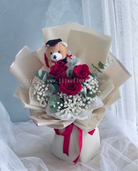 3 Roses with Graduation Bear Bouquet 