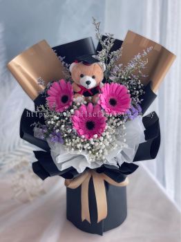 3 Gerberas With Graduation Bear Bouquet
