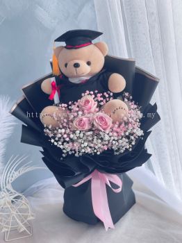 Big Graduation Bear With 3 Roses Bouquet 