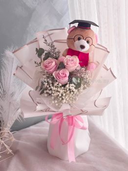 Pink Roses With Graduation Bear