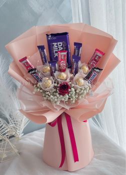 Mix Chocolates With Single Rose Bouquet