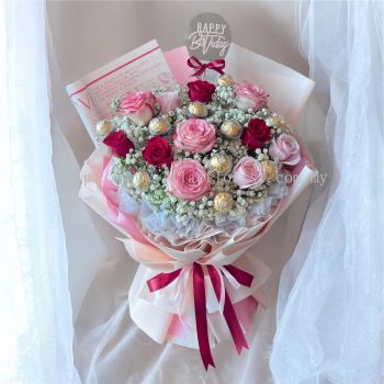 11 Roses With 10 Ferrero Rocher Bouquet 