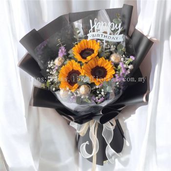 3 Sunflowers + 3 Ferrero Rocher Bouquet