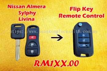 promotion nissan almera/sylphy/livina car flip key remote control