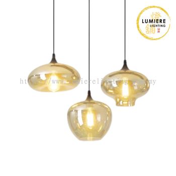 Post Modern Nordic Minimalistic Smoke & Amber Glass Pendant Light