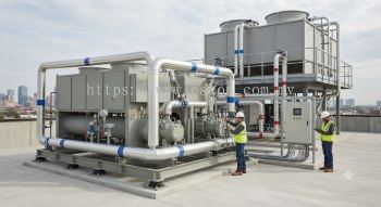 Commercial cooling tower and chiller installation