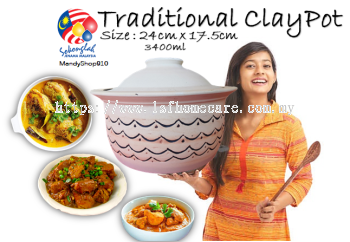 Traditional 100% Hand Made Claypot/ periuk tanah bercorak - Made In Malaysia - Utra Heat 1200'c ֹ