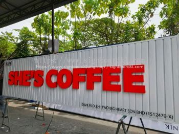 She's Coffee - Aluminium Ceiling Trim Base with 3D Box Up LED Frontlit Lettering Logo Signage at Dengkil