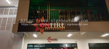 Onfire Restaurant Aluminium Ceiling Trim Base With 3D LED Frontlit Lettering Logo Signboard At Kuala Lumpur