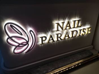 INDOOR 3D LED GOLD STAINLESS STEEL BOX UP BACKLIT LETTERING SIGNBOARD MAKER AT KUALA LUMPUR (KL), SRI HARTAMAS, MALAYSIA