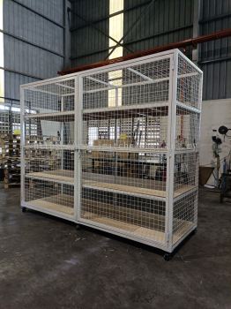 customize moveable metal army cage with plywood shelves 