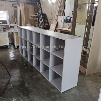 8' wooden utility pigeon hole cabinet 