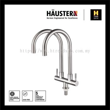 HAUSTERN PILLAR MOUNTED DOUBLE SPOUT KITCHEN FAUCET HT-STIQ-502X/UP-SS