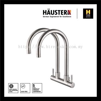 HAUSTERN WALL MOUNTED DOUBLE SPOUT KITCHEN FAUCET HT-STIQ-502X/UW-SS