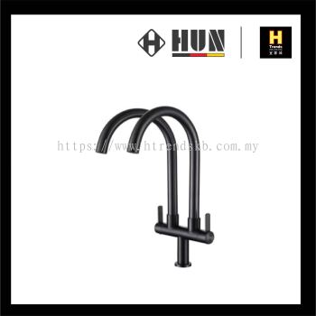 HUN Double Spout Pillar Sink Tap (Titanium) HWT8001-A